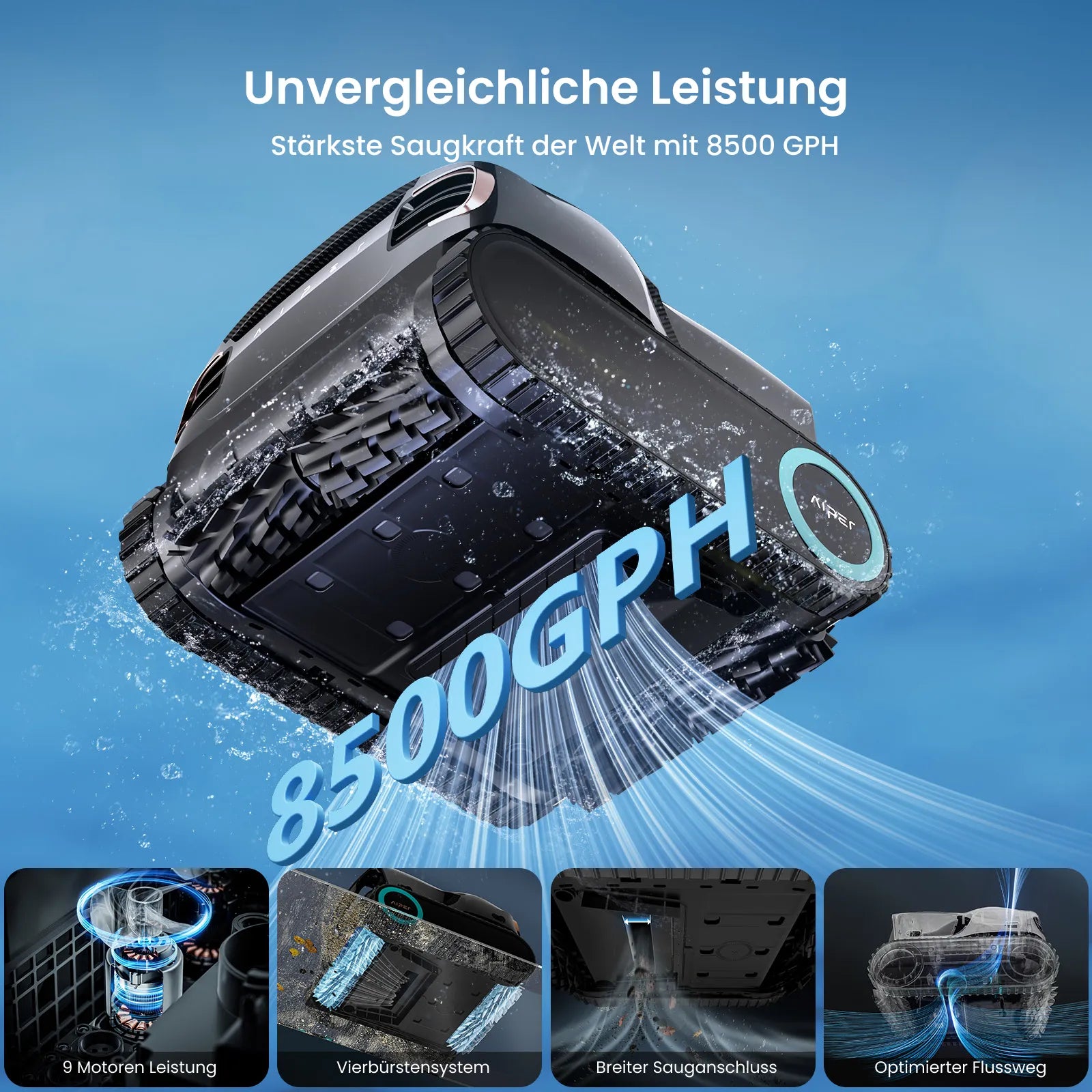 Aiper Scuba X1 Pro Max Poolroboter kabellos mit Akku, 360° Mapping FlexiPath 2.0