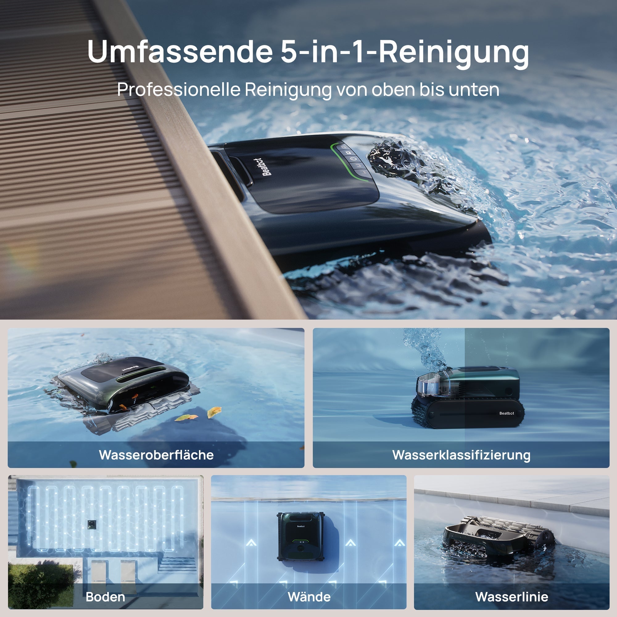 Beatbot AquaSense 2 Pro Poolroboter bis 300m² + iSkim Ultra Oberflächen-Skimmer
